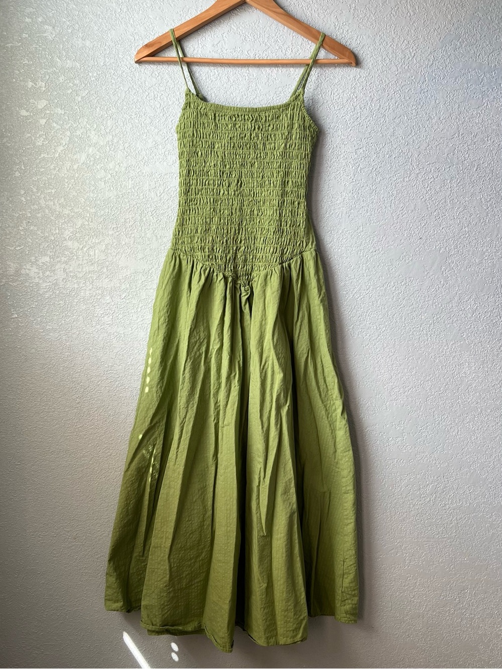 Fairy Green Smocked Maxi Dress XS Spaghetti Strap Cottagecore Boho